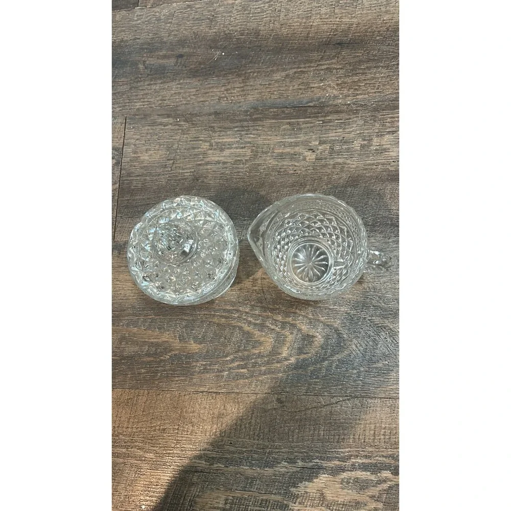 Vintage Anchor Hocking Wexford Clear Glass Creamer And Sugar Set, with Tray